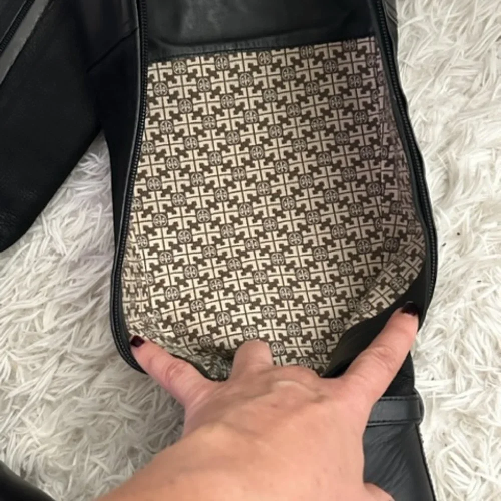 Tory Burch Pebbled 2 Tone Leather Black Riding Boots (EUC) Sz 8